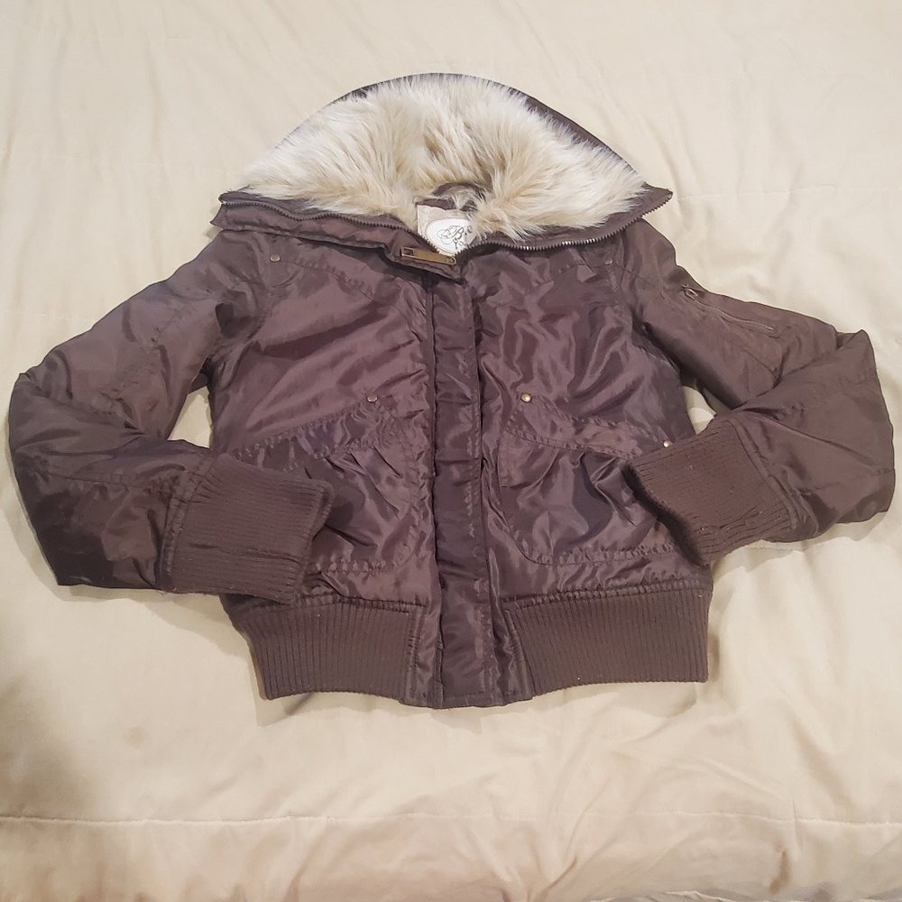 Brown Jacket with Faux Fur Collar